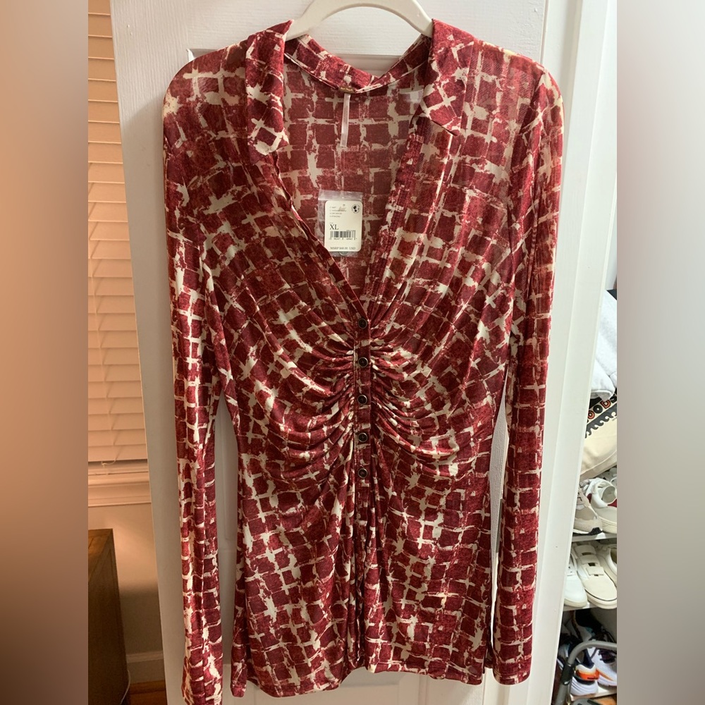 Free People cinched waist button blouse